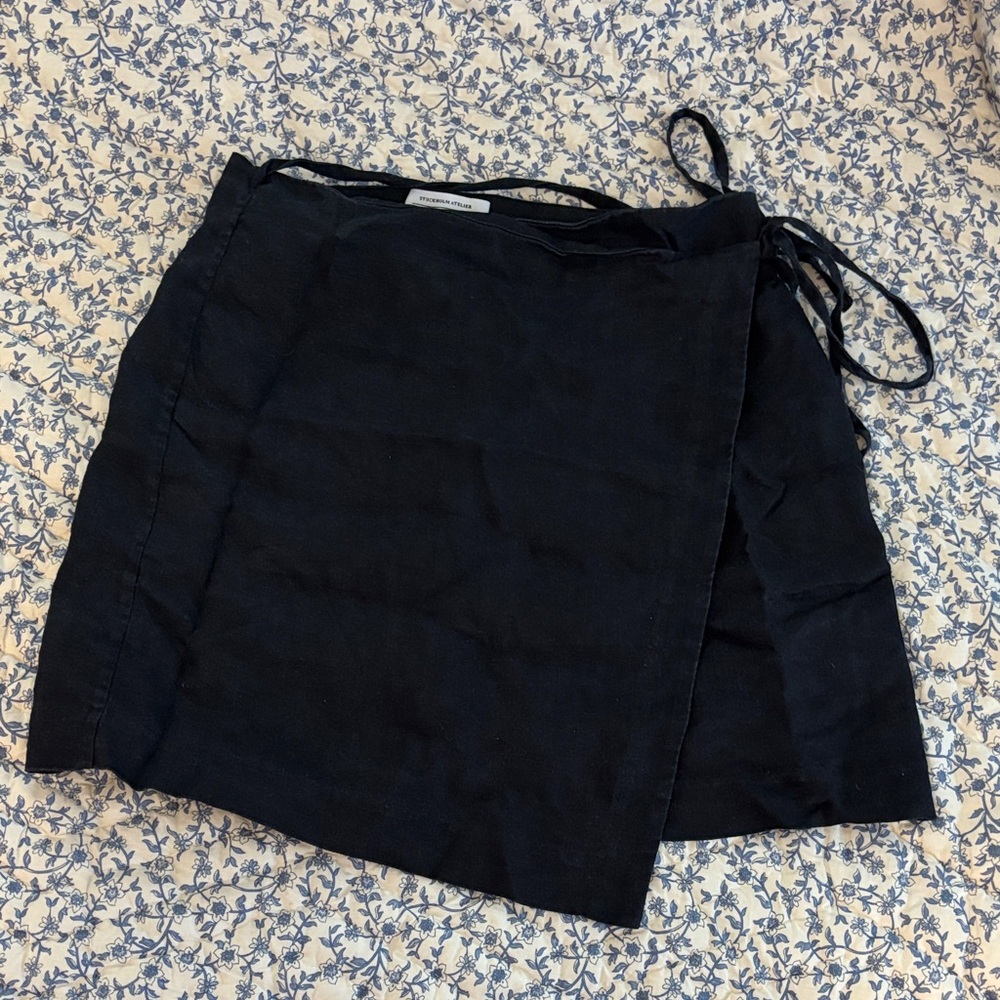 & Other Stories Black Linen Wrap Skirt